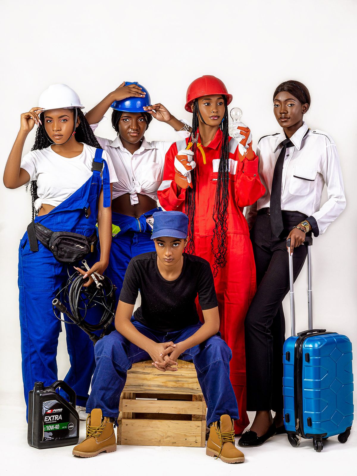 Young African women training for aviation and engineering careers