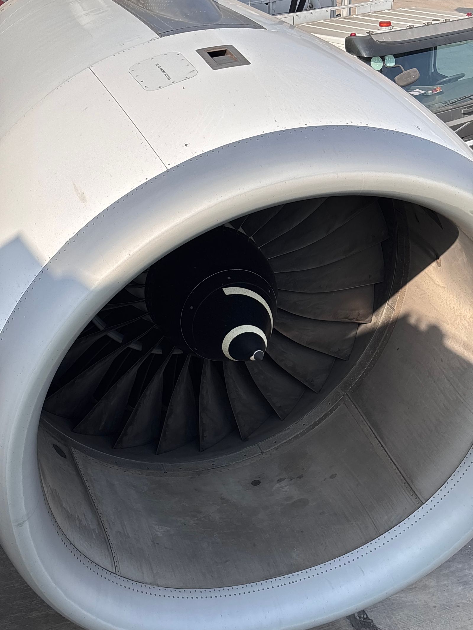 Close-up of a jet engine turbine